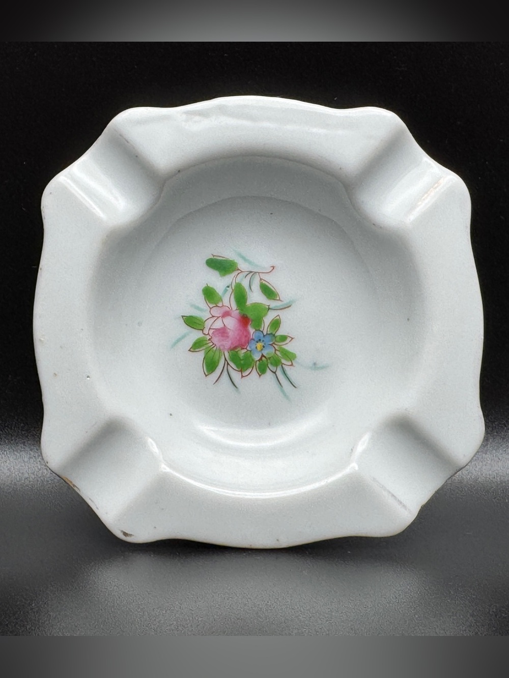 Vintage Occupied Japan Porcelain Ashtray Floral 4” Square 1945-1952